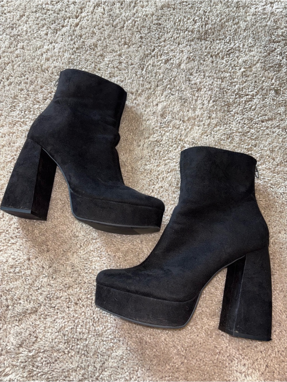 Black Faux Suede Platform Boots Chunky Block Heel Ankle Bootie 8